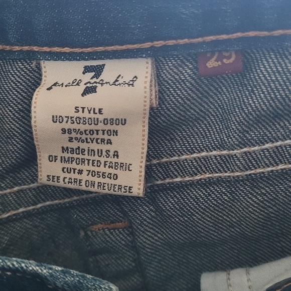 7 FOR ALL MANKIND MADE IN USA BLUE DISTRESSED STRAIGHT LEG LOW RISE DENIM JEANS - Picture 4 of 4